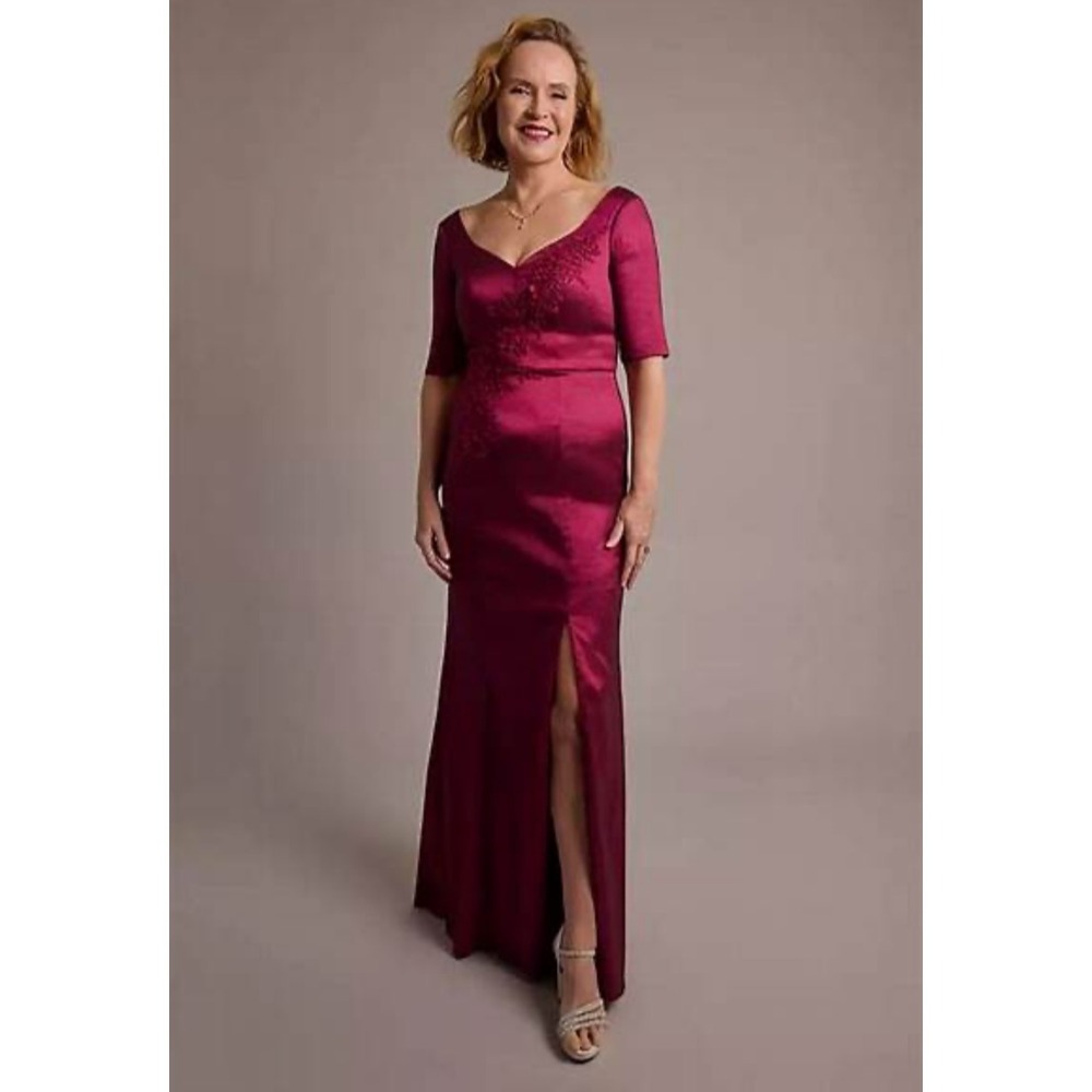 Oleg Cassini David's Bridal New Embroidered Taffeta Long Dress Sweetheart Neck 2